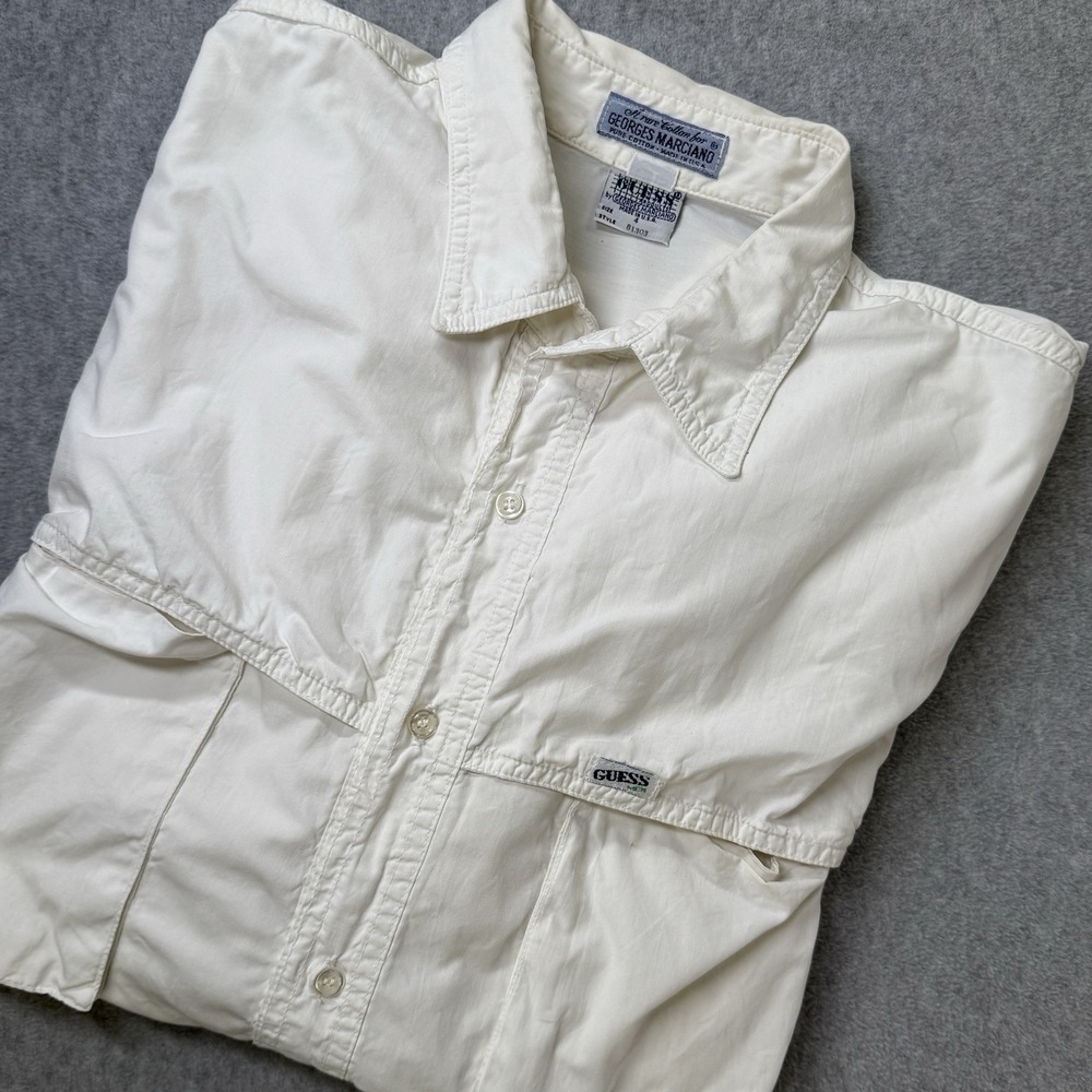 Vintage GUESS by Georges Marciano Shirt USA‎ Made White Short Sleeve XL